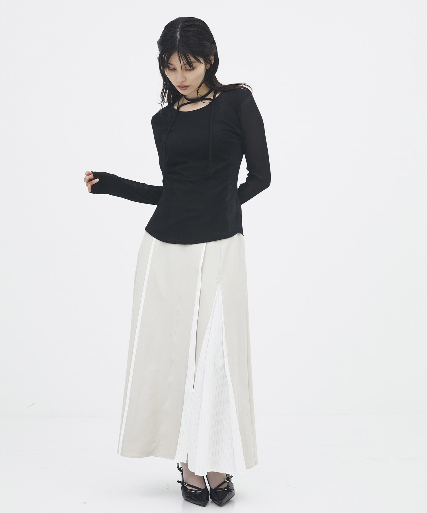 シアーストライプカットコンビプルオーバー