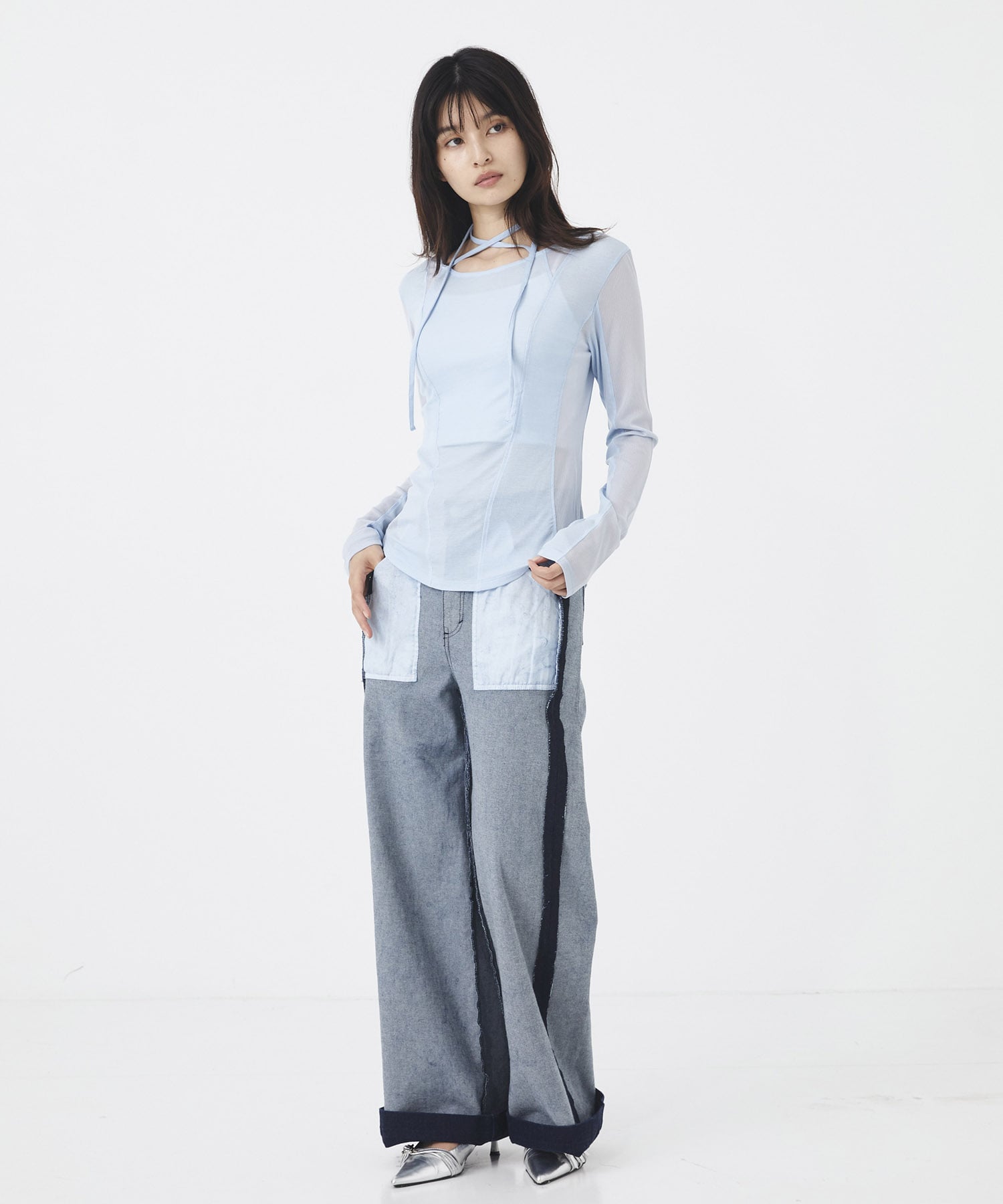 シアーストライプカットコンビプルオーバー