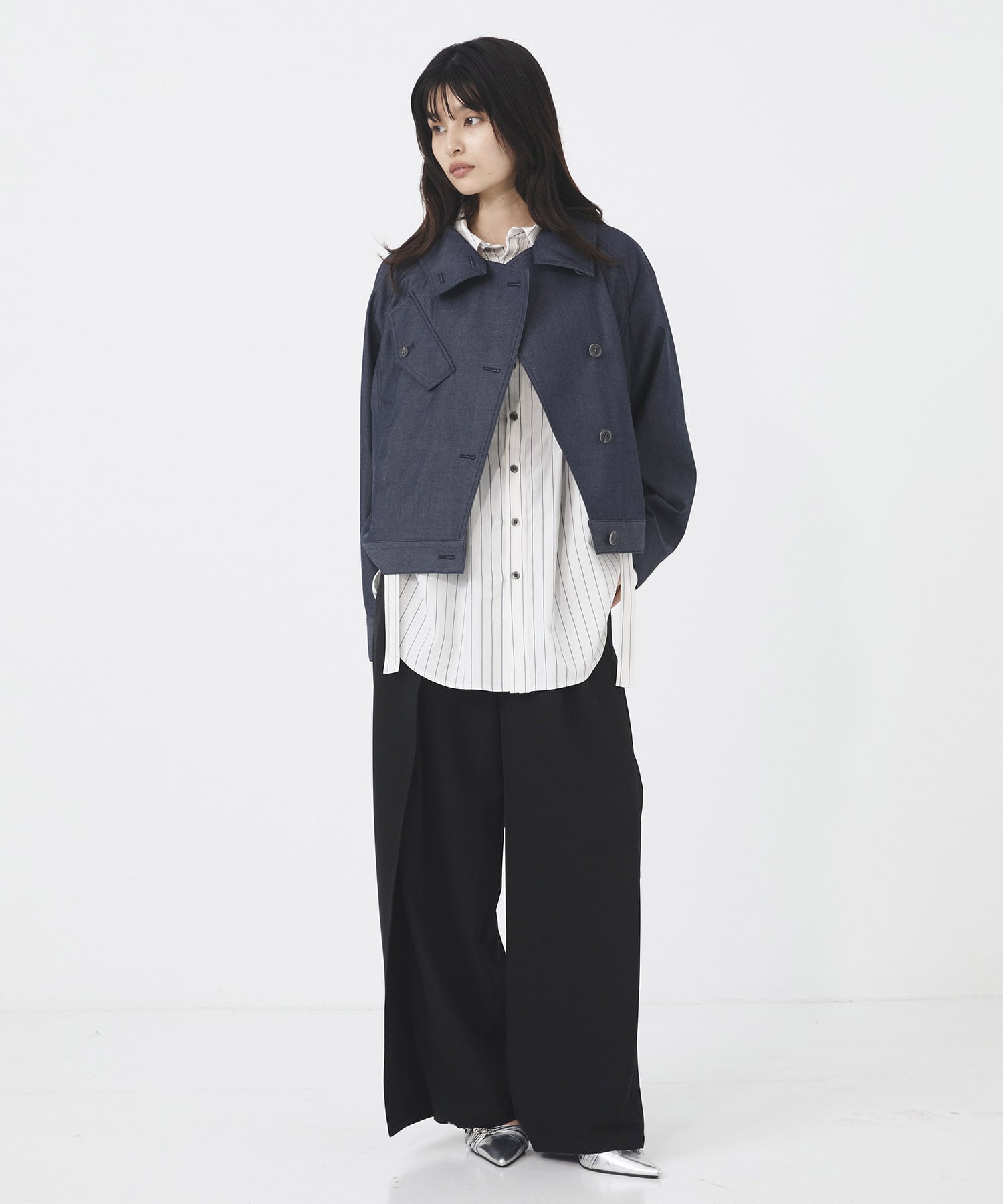 ウールデニムスタンドカラーブルゾン