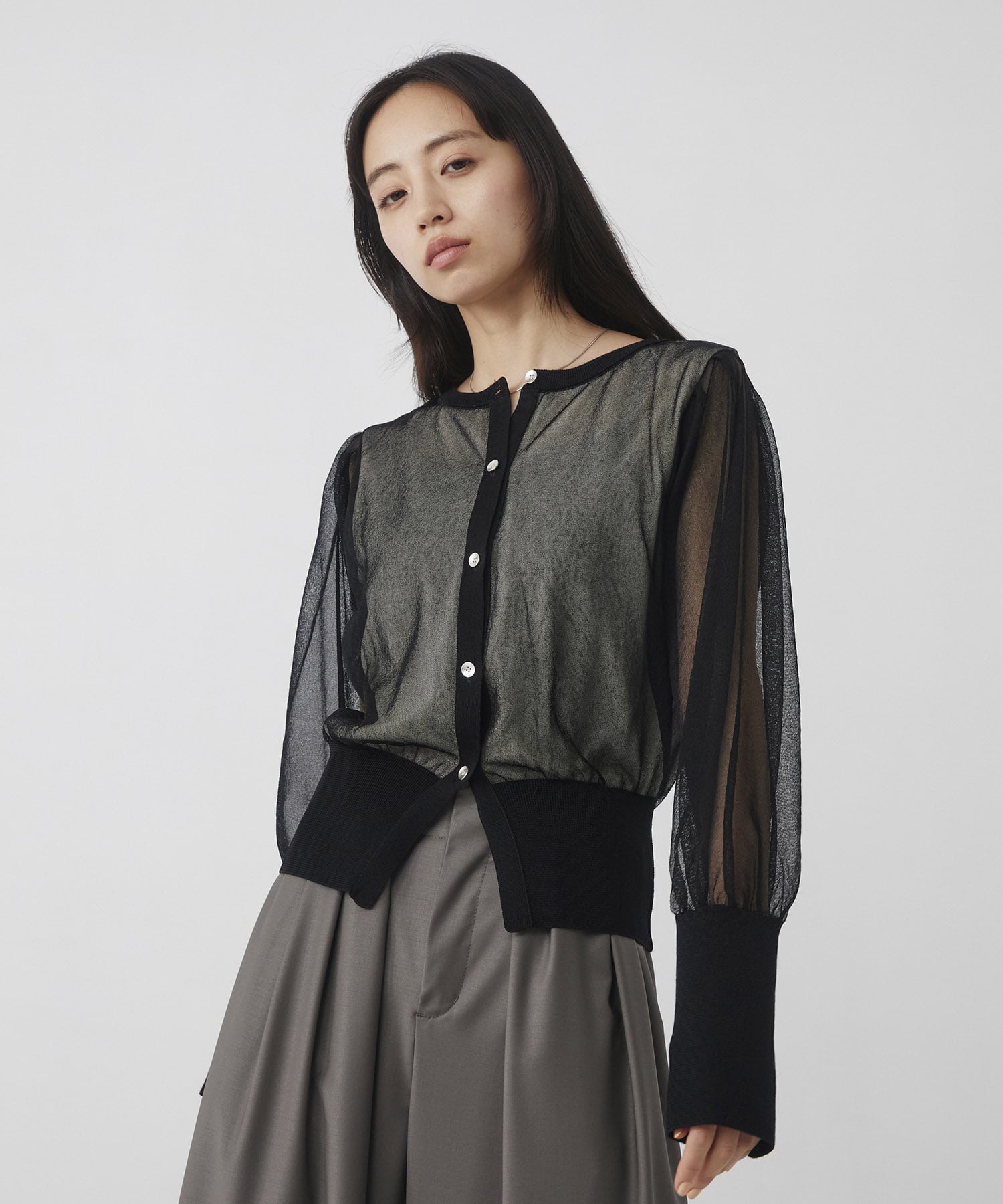 シアースリーブキュプラニットカーデ