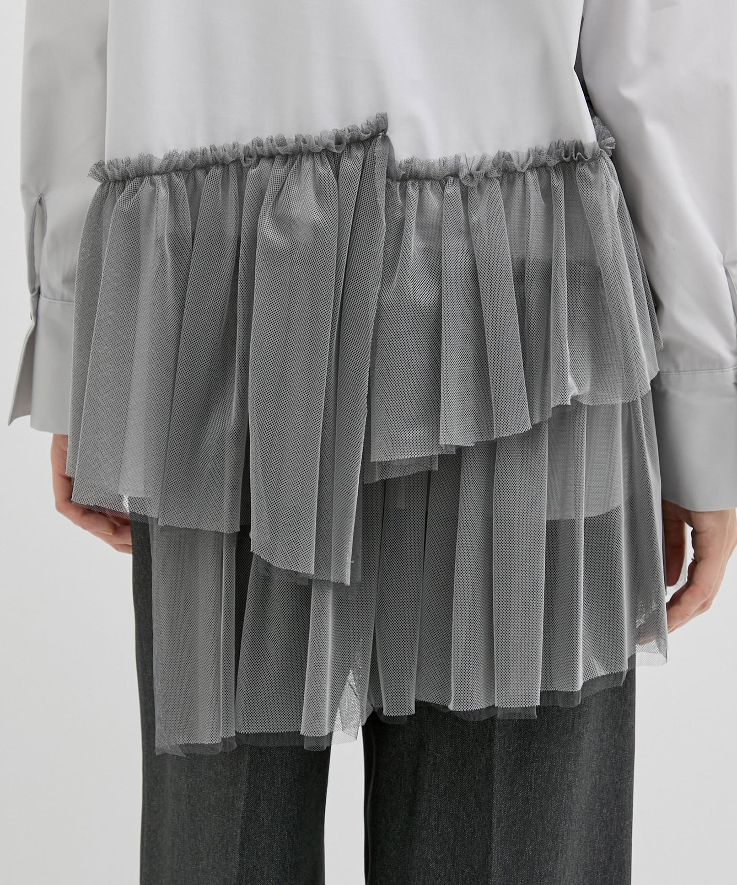 シャンブレーチュールコンビシャツ