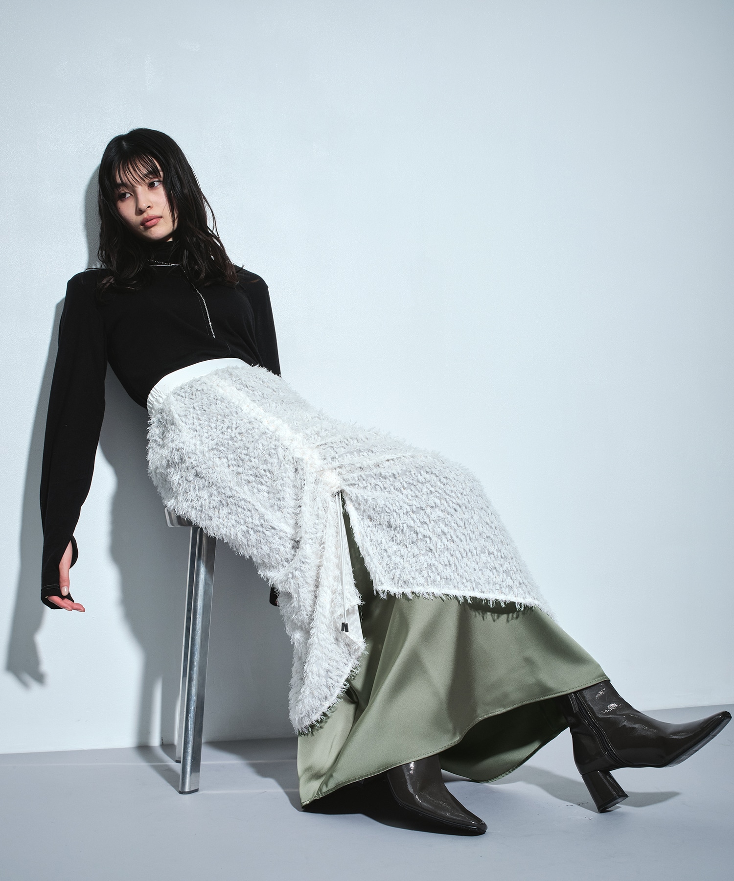 ファブリックレイヤードマキシスカート