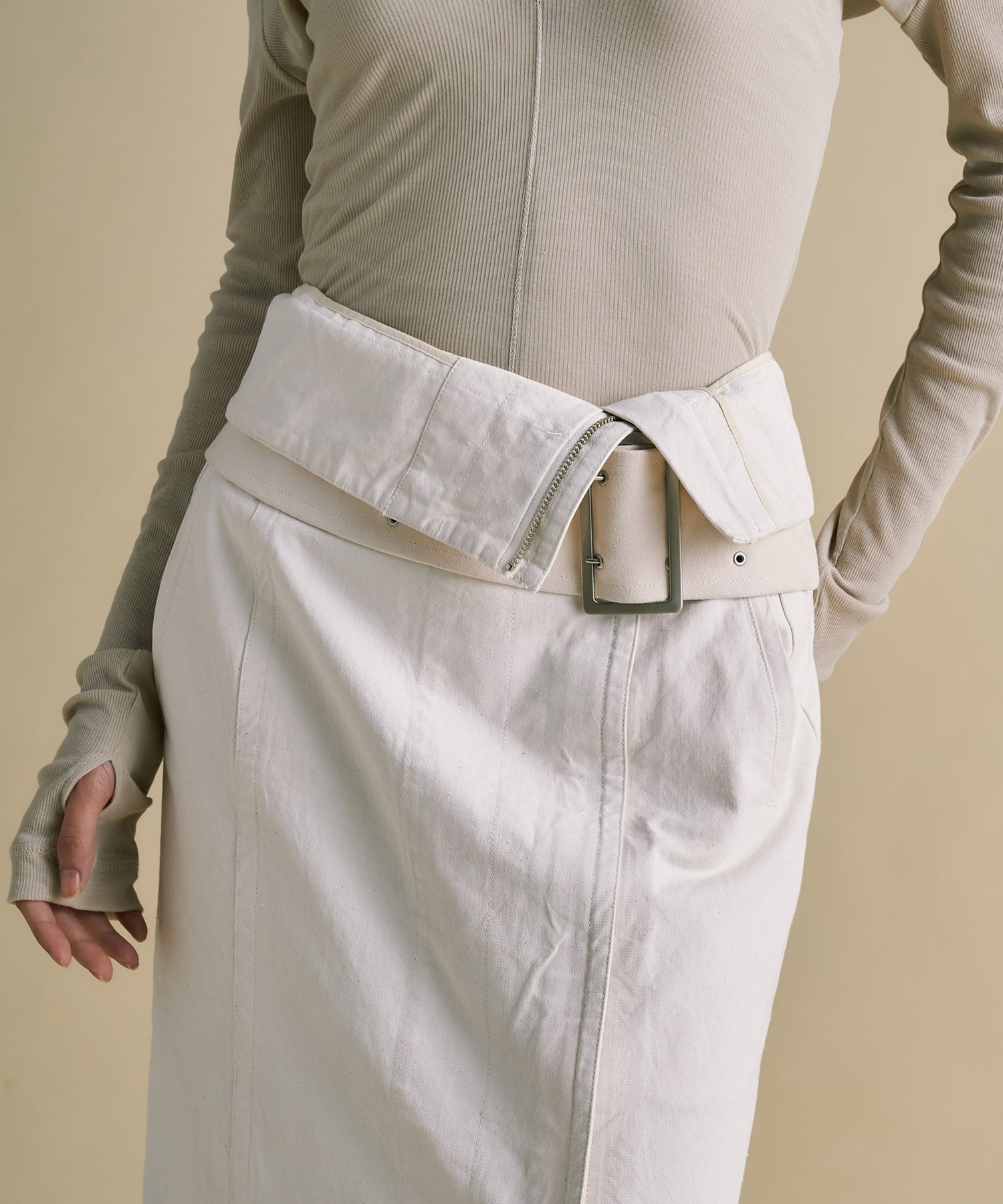 2way Waist Belted Denim Skirt