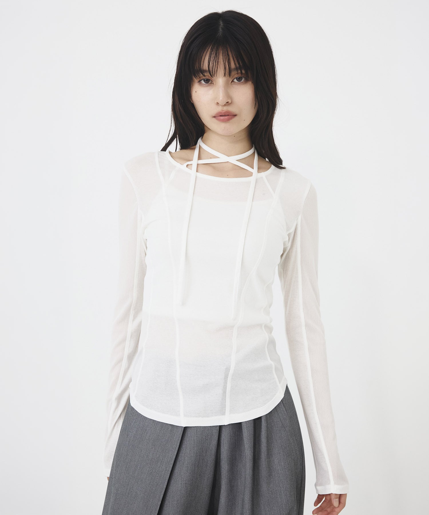 シアーストライプカットコンビプルオーバー