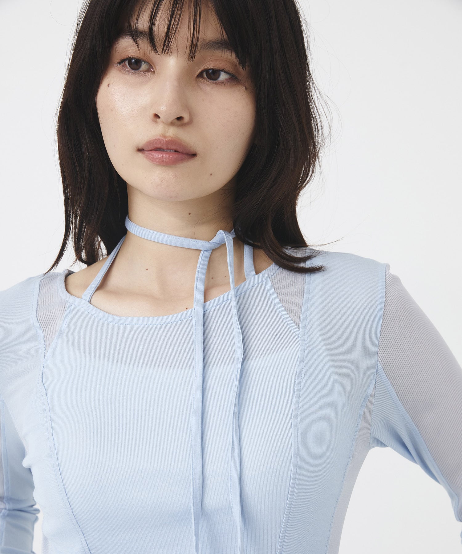 シアーストライプカットコンビプルオーバー