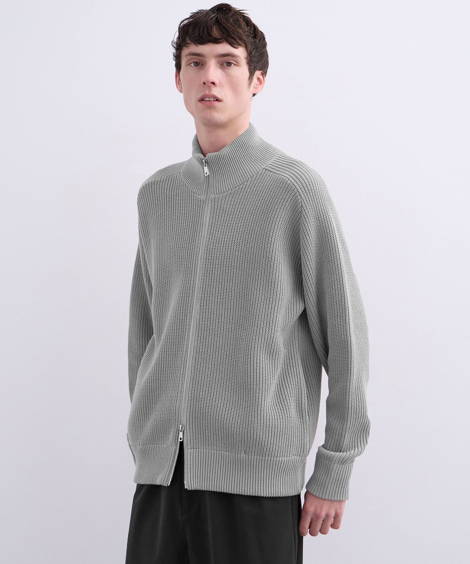 ウールリブジップドライバーズニット