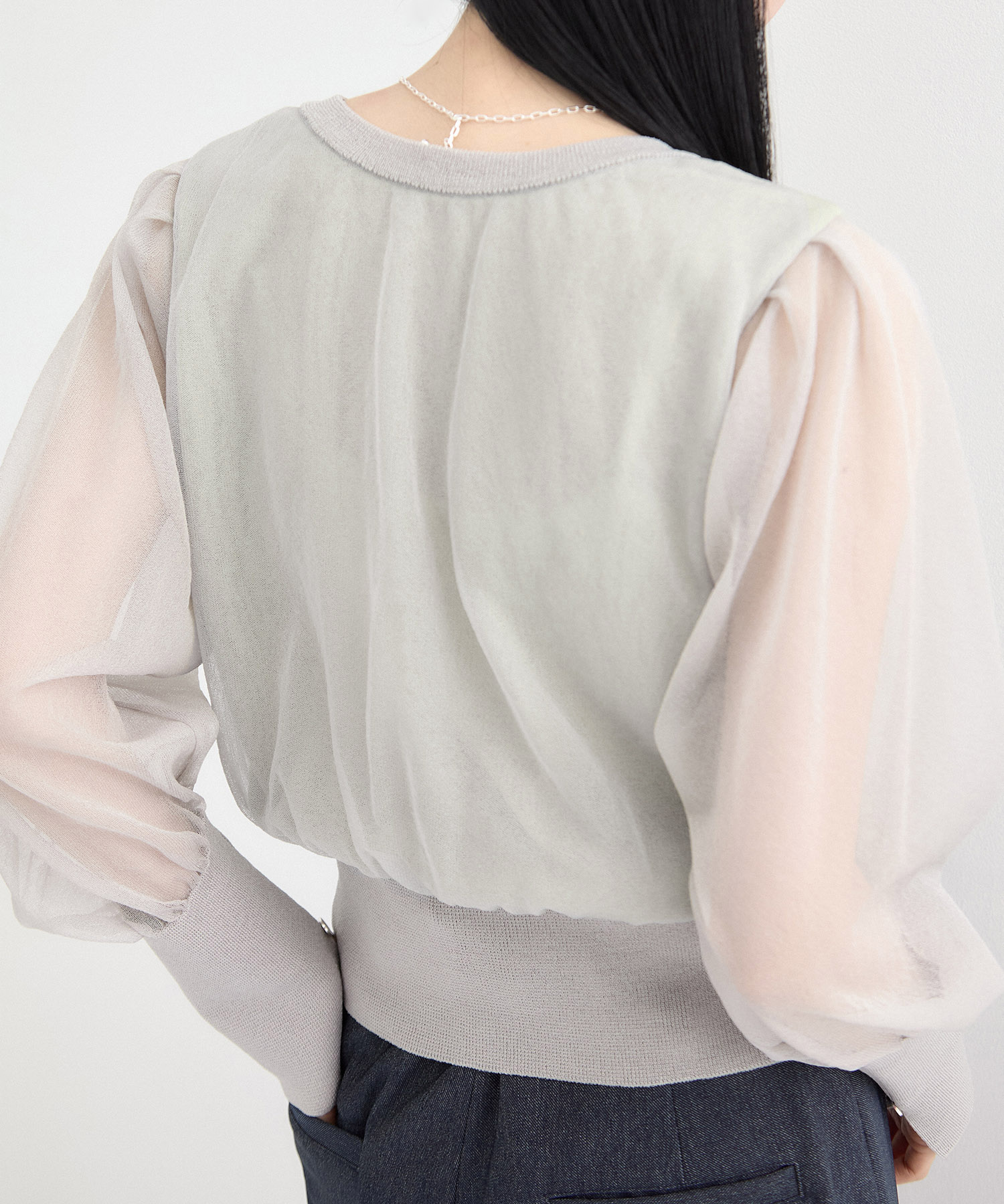 【再入荷】シアースリーブキュプラニットカーデ