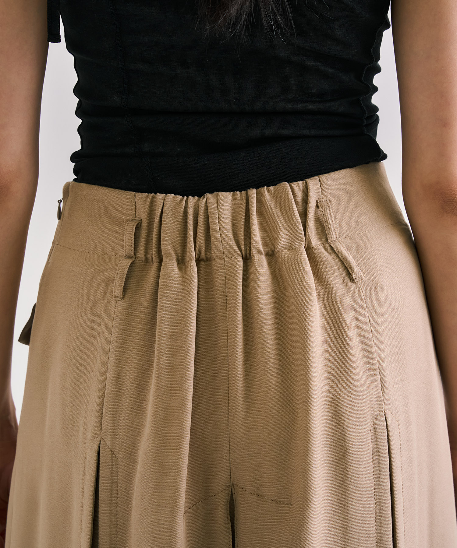 Double Belted Inverted Pleats Skirt