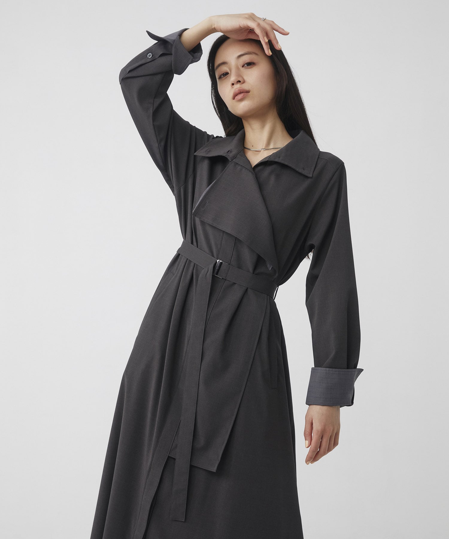 スタンドカラーラペルシャツワンピース