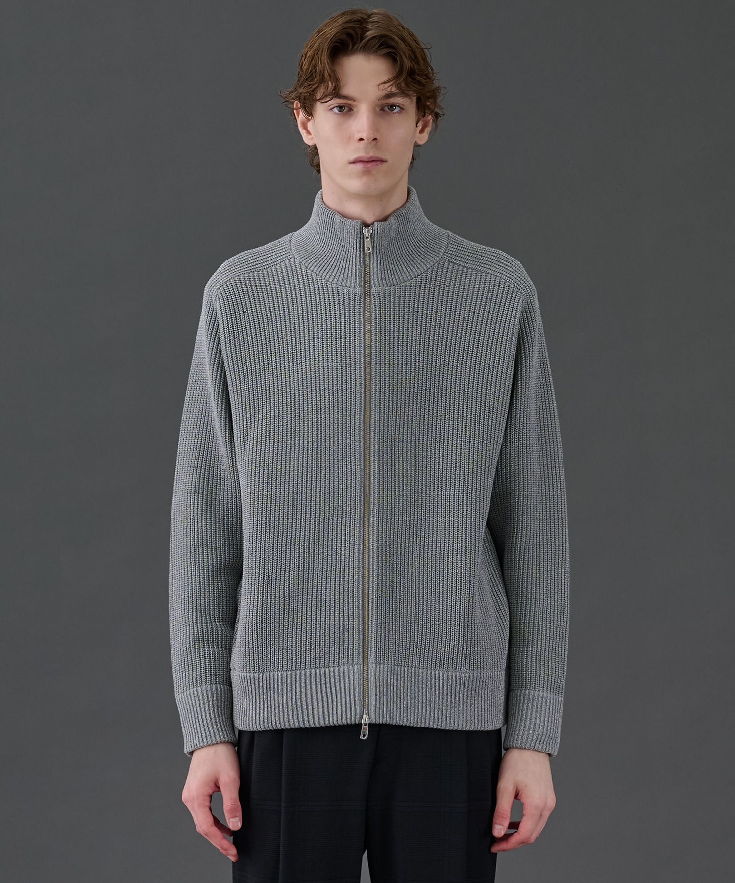 ウールリブジップドライバーズニット