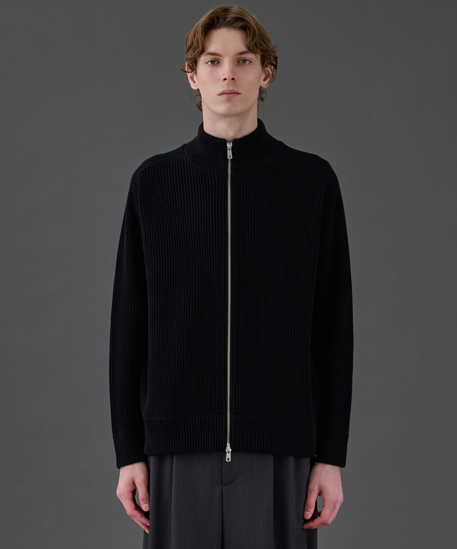 ウールリブジップドライバーズニット