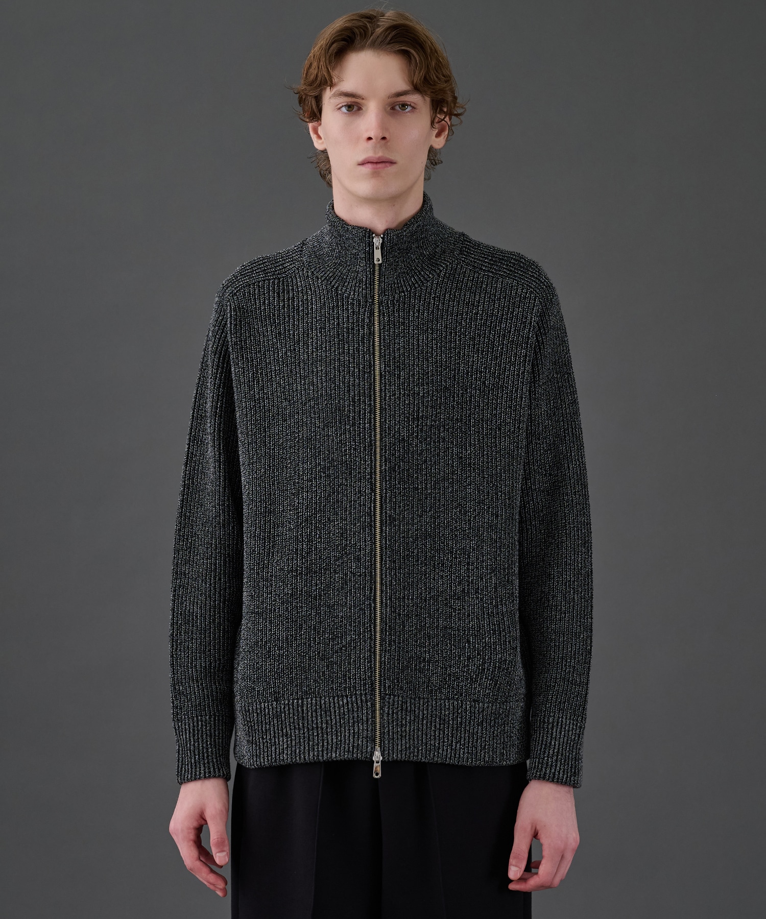 ウールリブジップドライバーズニット