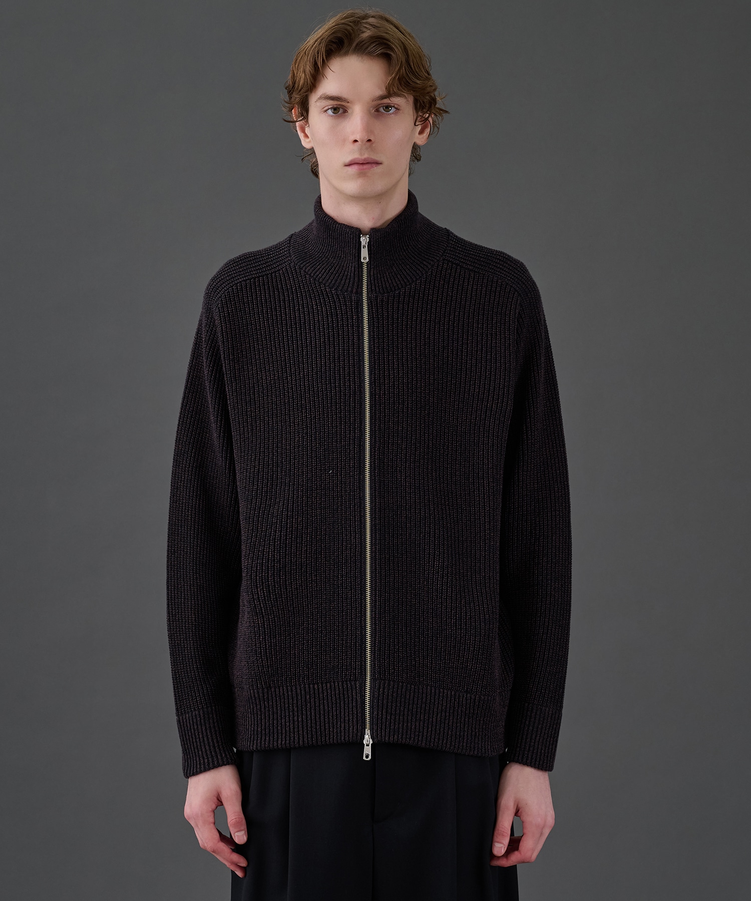 ウールリブジップドライバーズニット