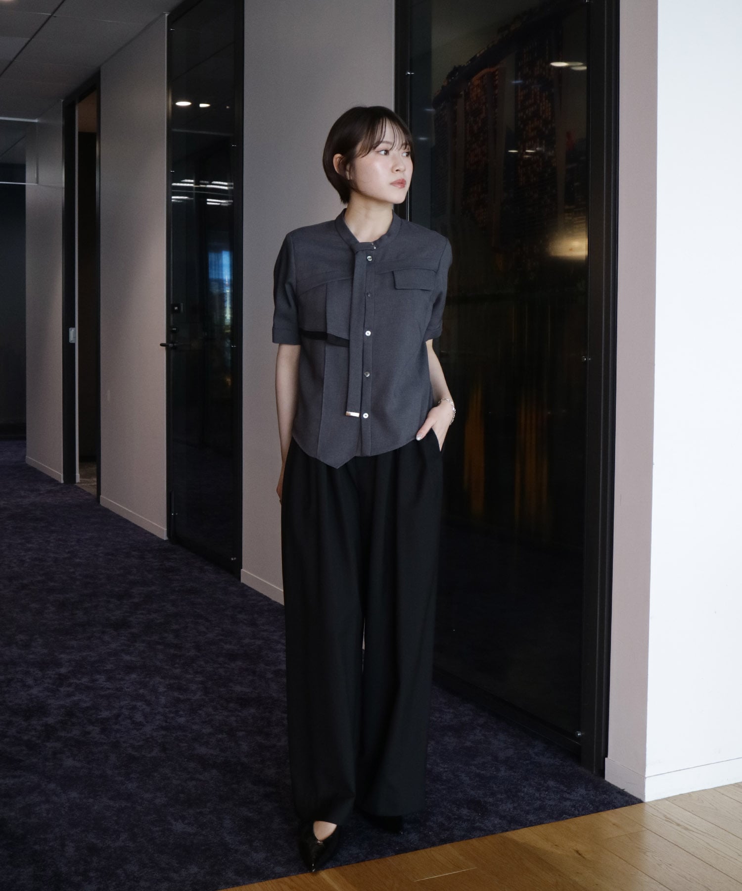 ACETATEメタルドットタイブラウス