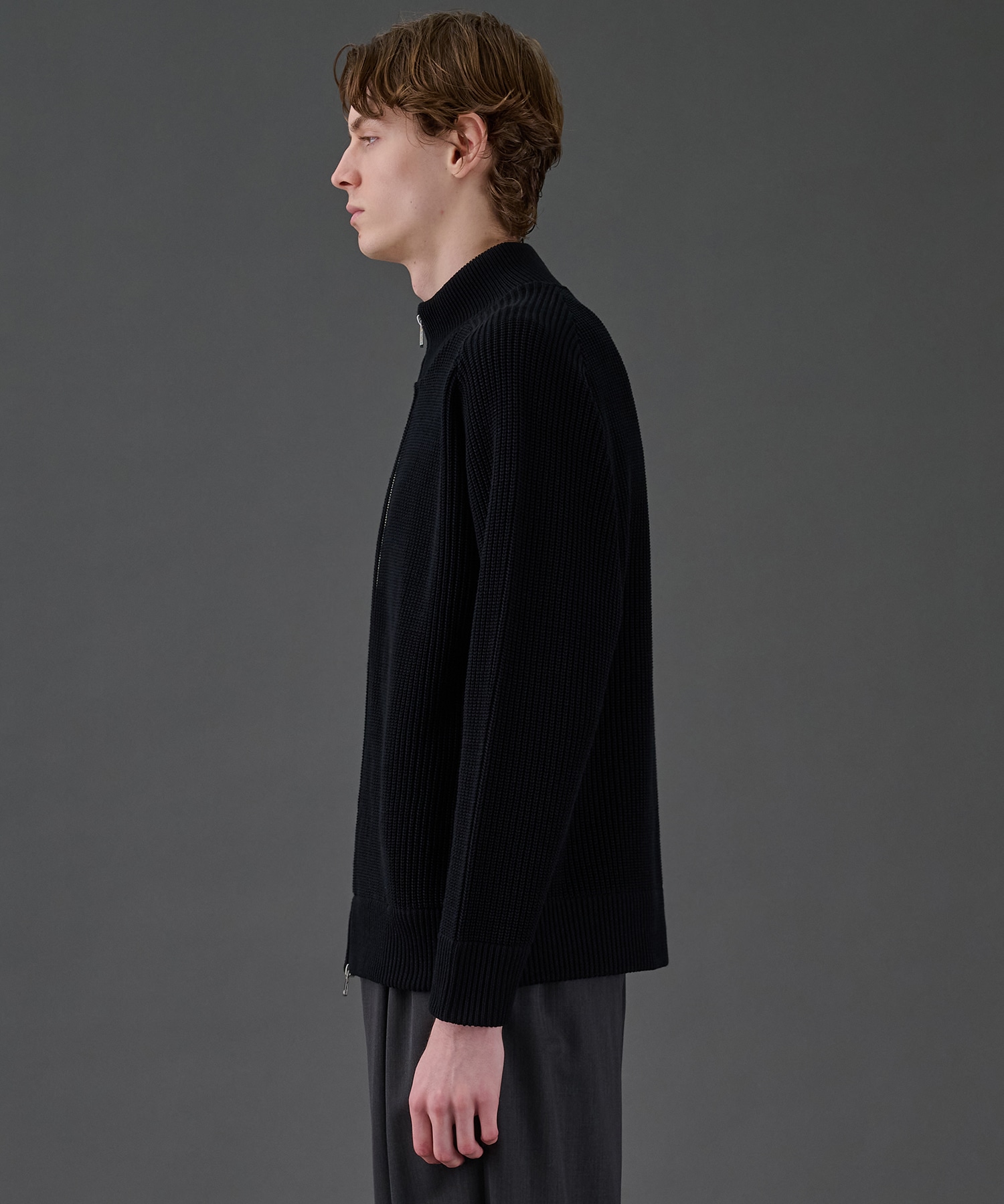 ウールリブジップドライバーズニット