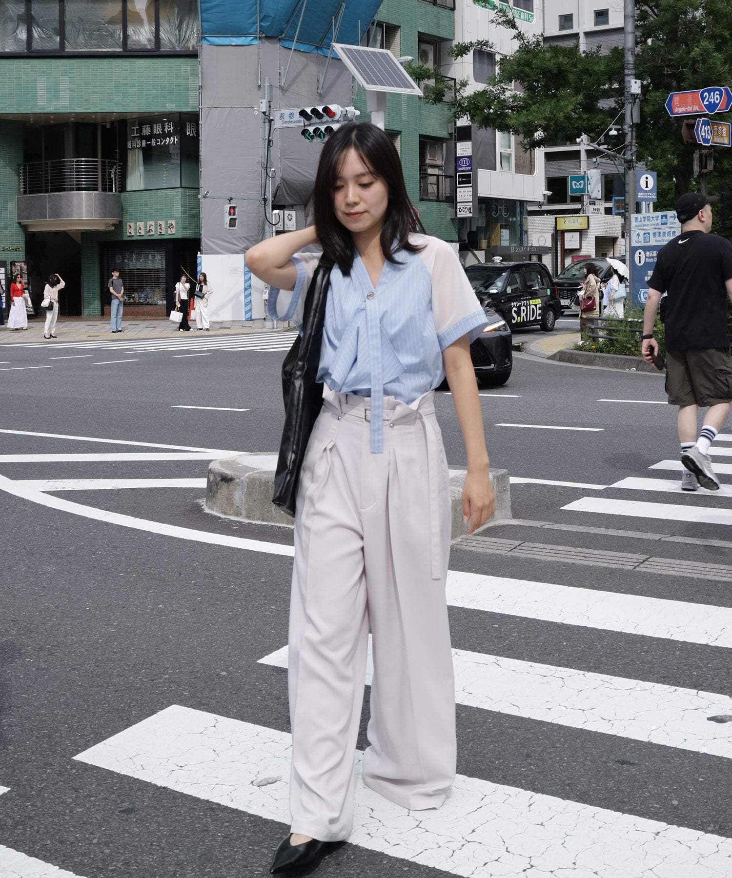 ACETATEダブルタックワイドパンツ