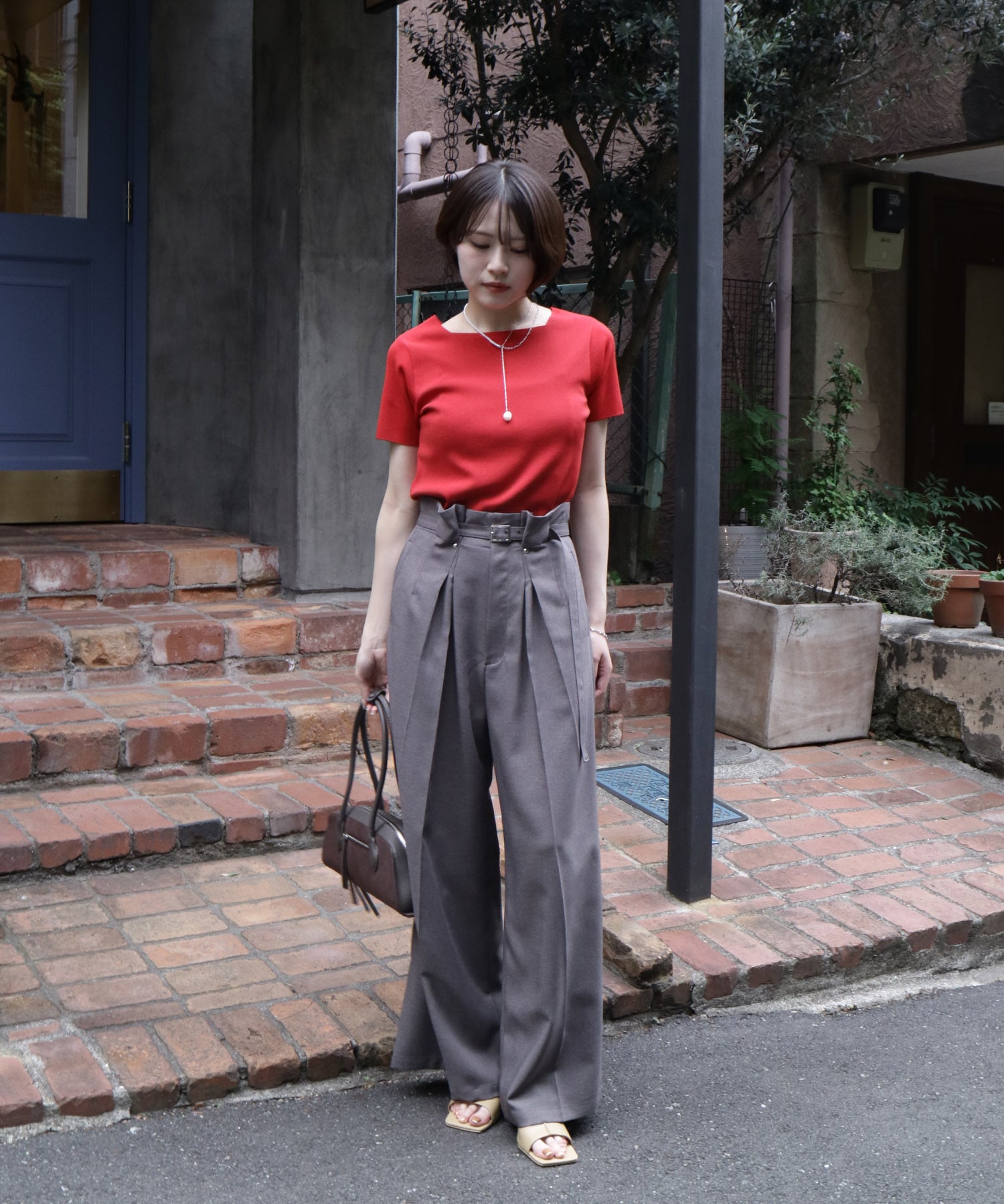 ACETATEダブルタックワイドパンツ