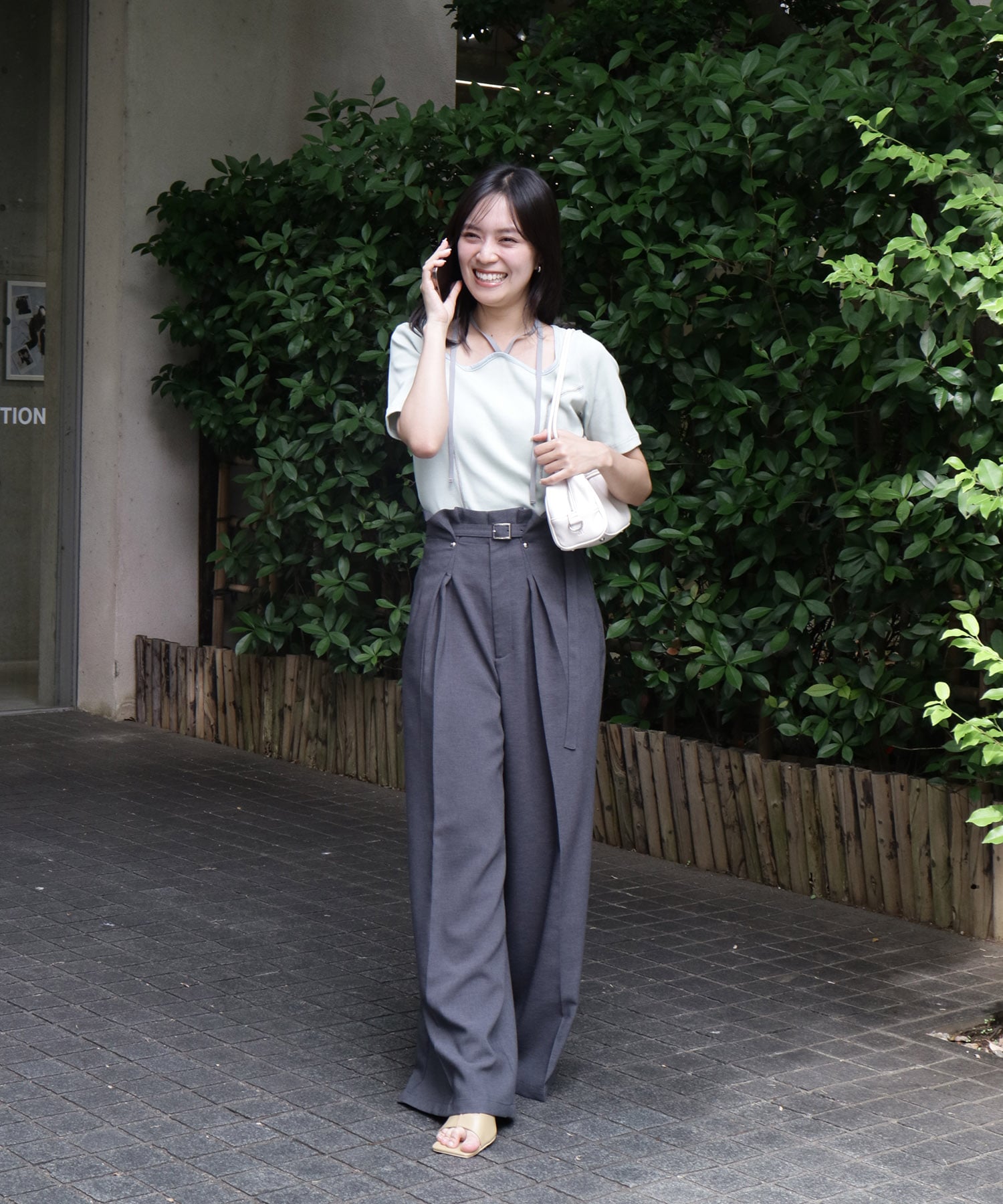 ACETATEダブルタックワイドパンツ