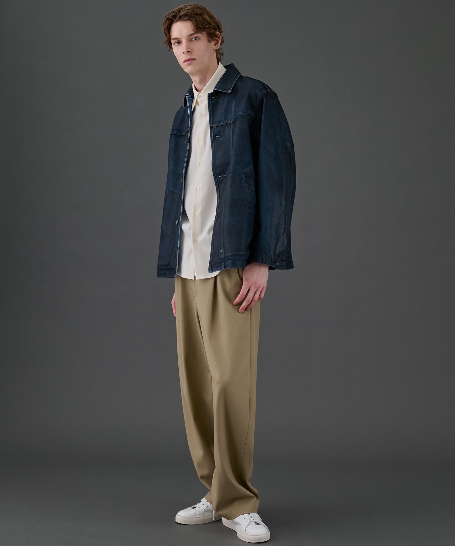 コーティングデニムカバーオール