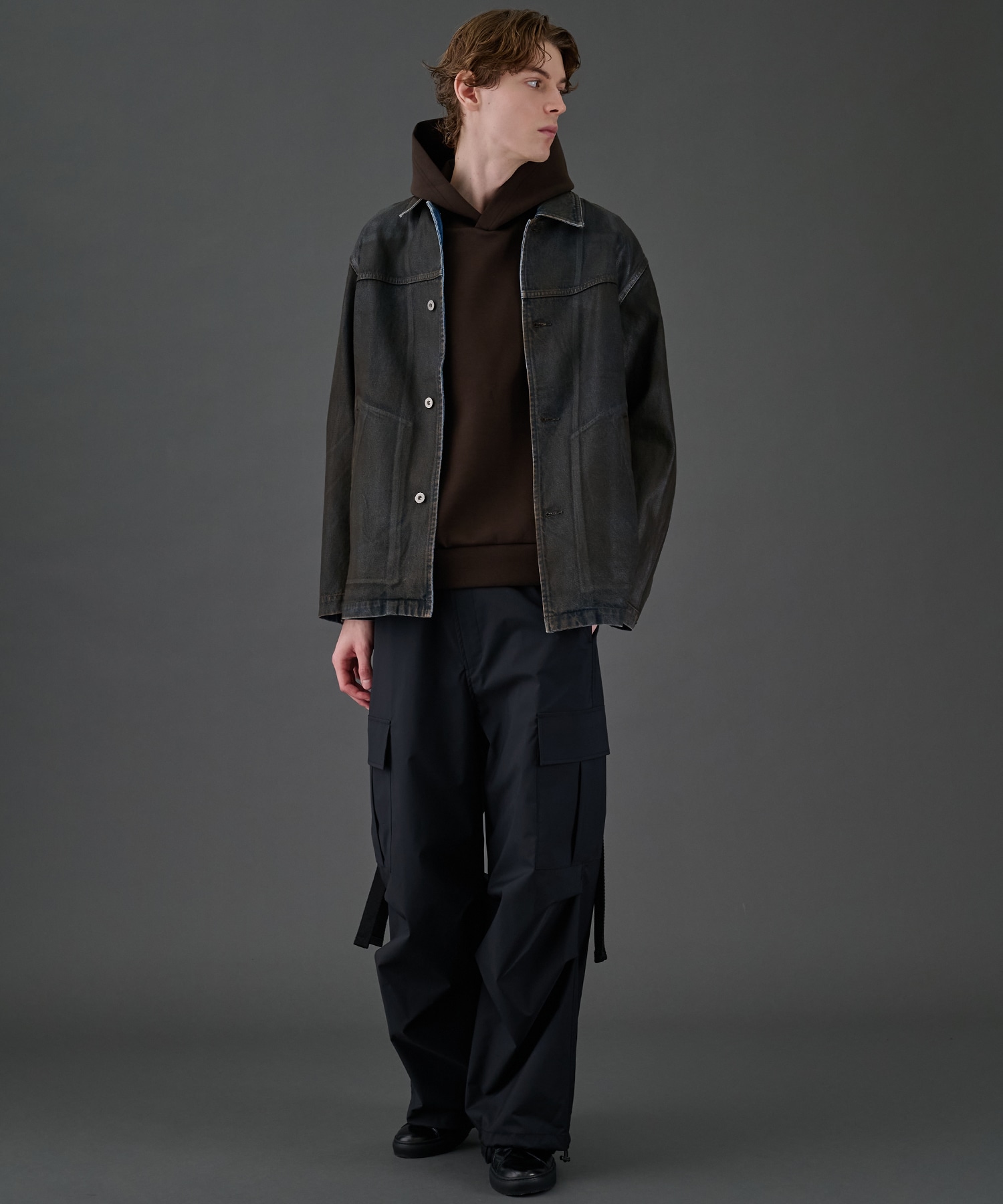 コーティングデニムカバーオール