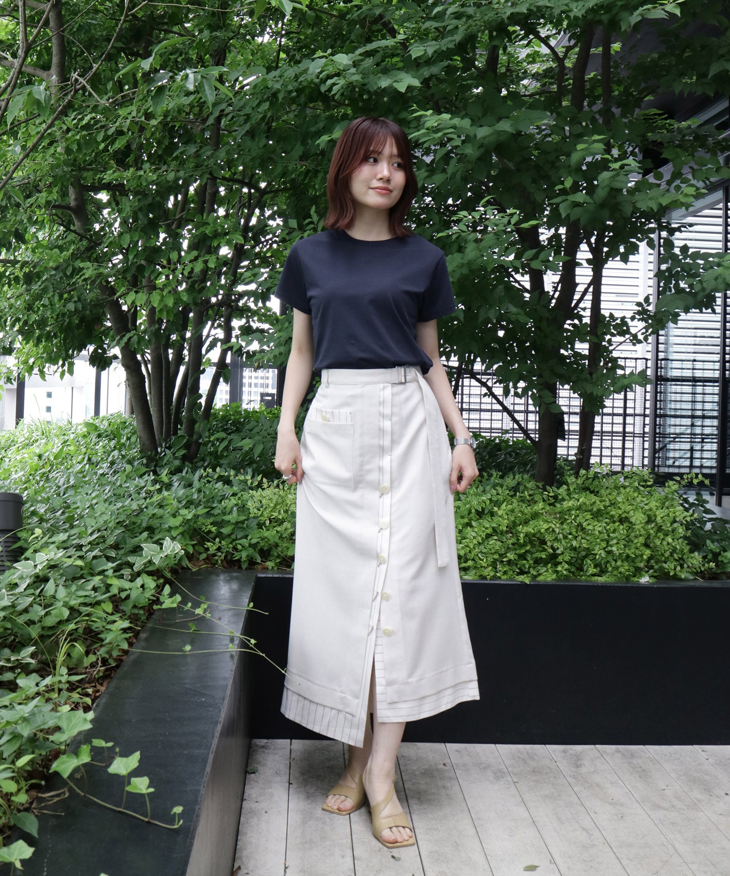 トリムストライプラップスカート