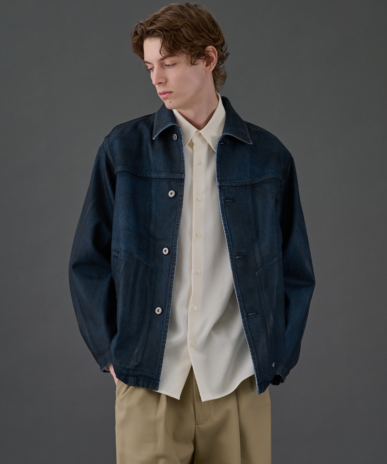 コーティングデニムカバーオール