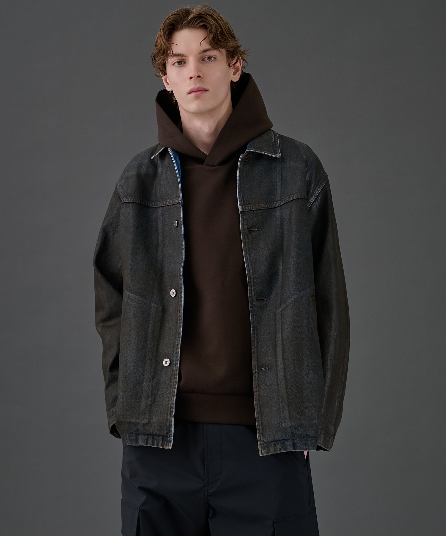 コーティングデニムカバーオール