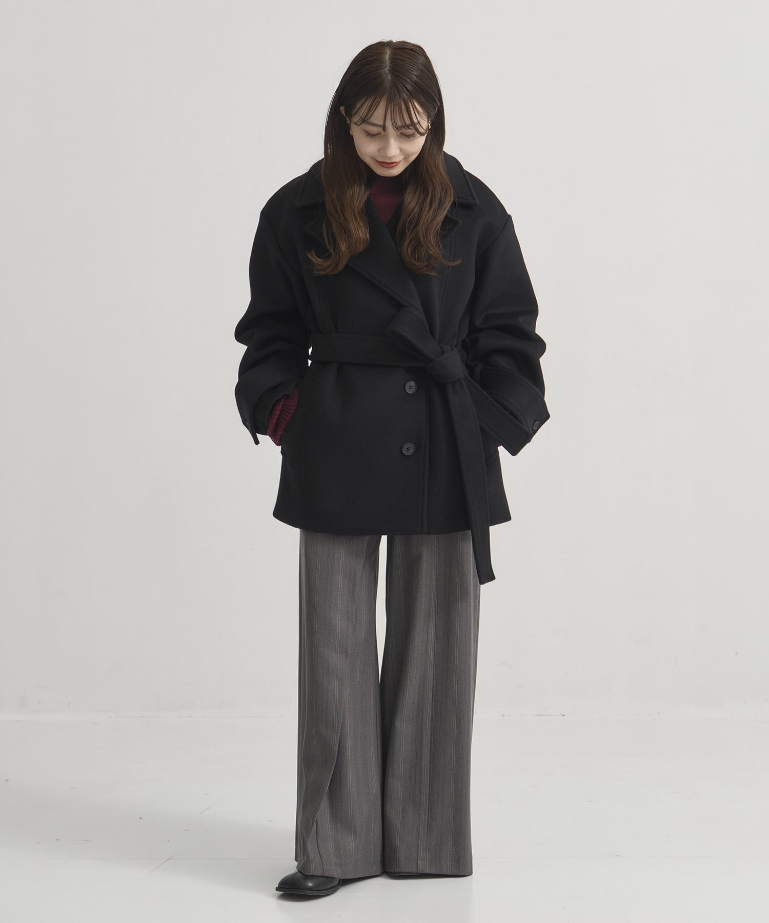 SUPER140ラペルショートコート
