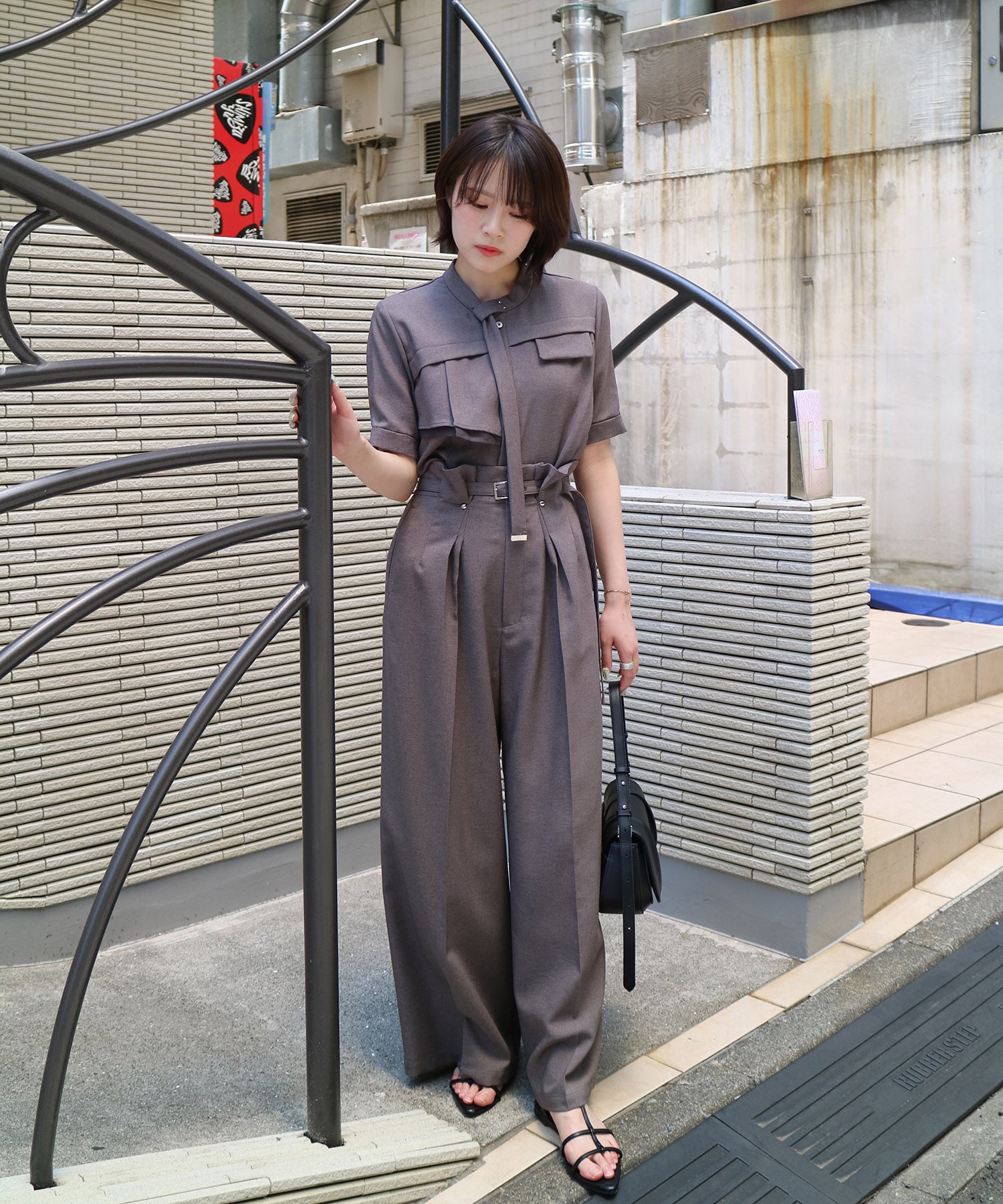 ACETATEダブルタックワイドパンツ