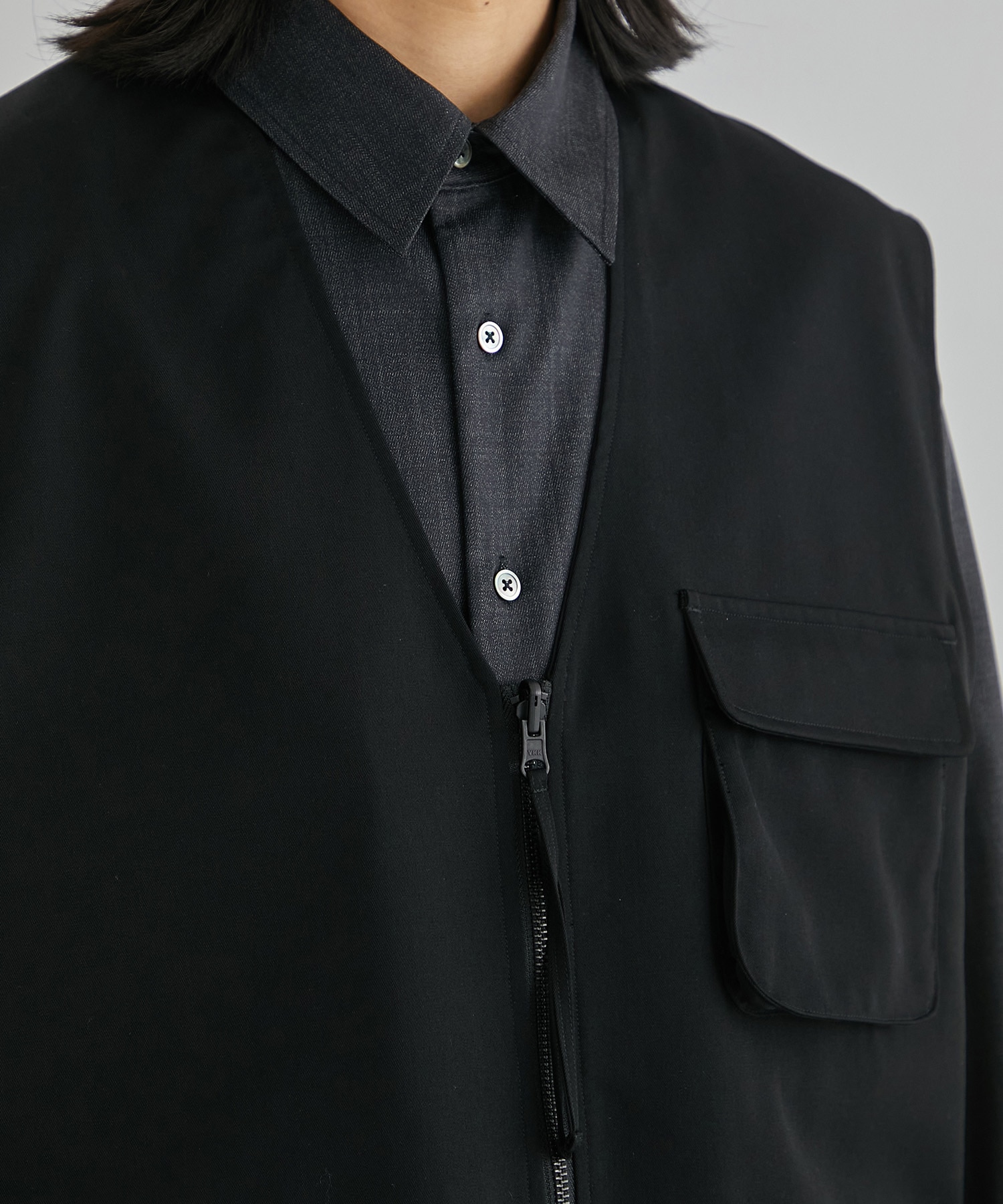 OLMETEX × WOOL GABARDINE リバーシブルベスト(1 BLACK): : メンズ