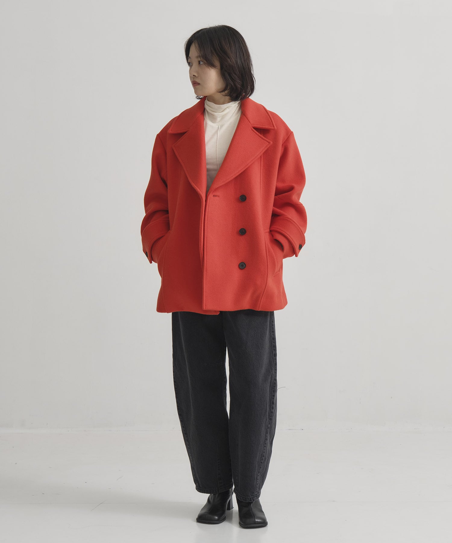 SUPER140ラペルショートコート