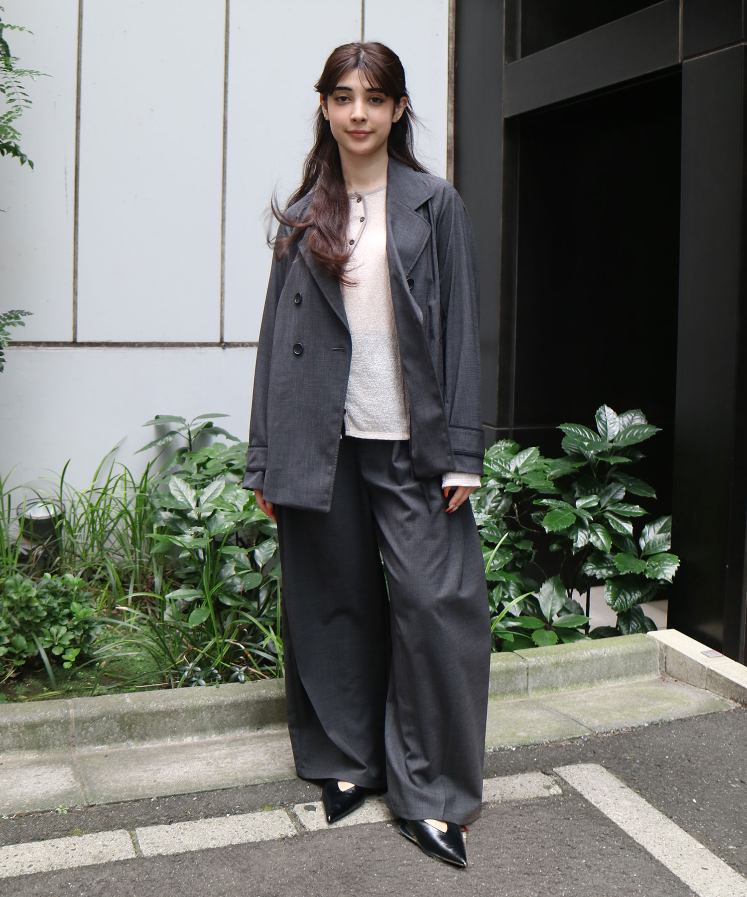 サイドタックプレスワイドパンツ