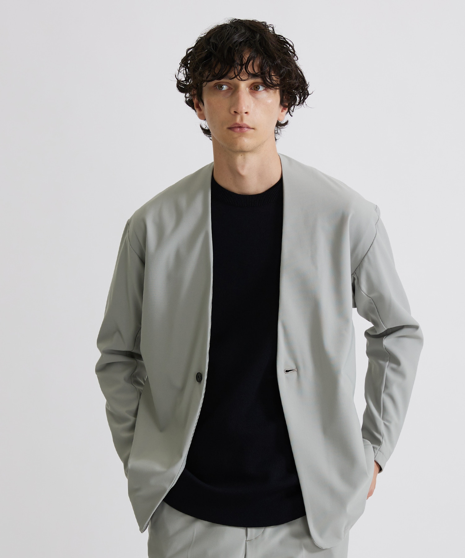 Activeストレッチ ノーカラージャケット(1 GREY BEIGE): : メンズ