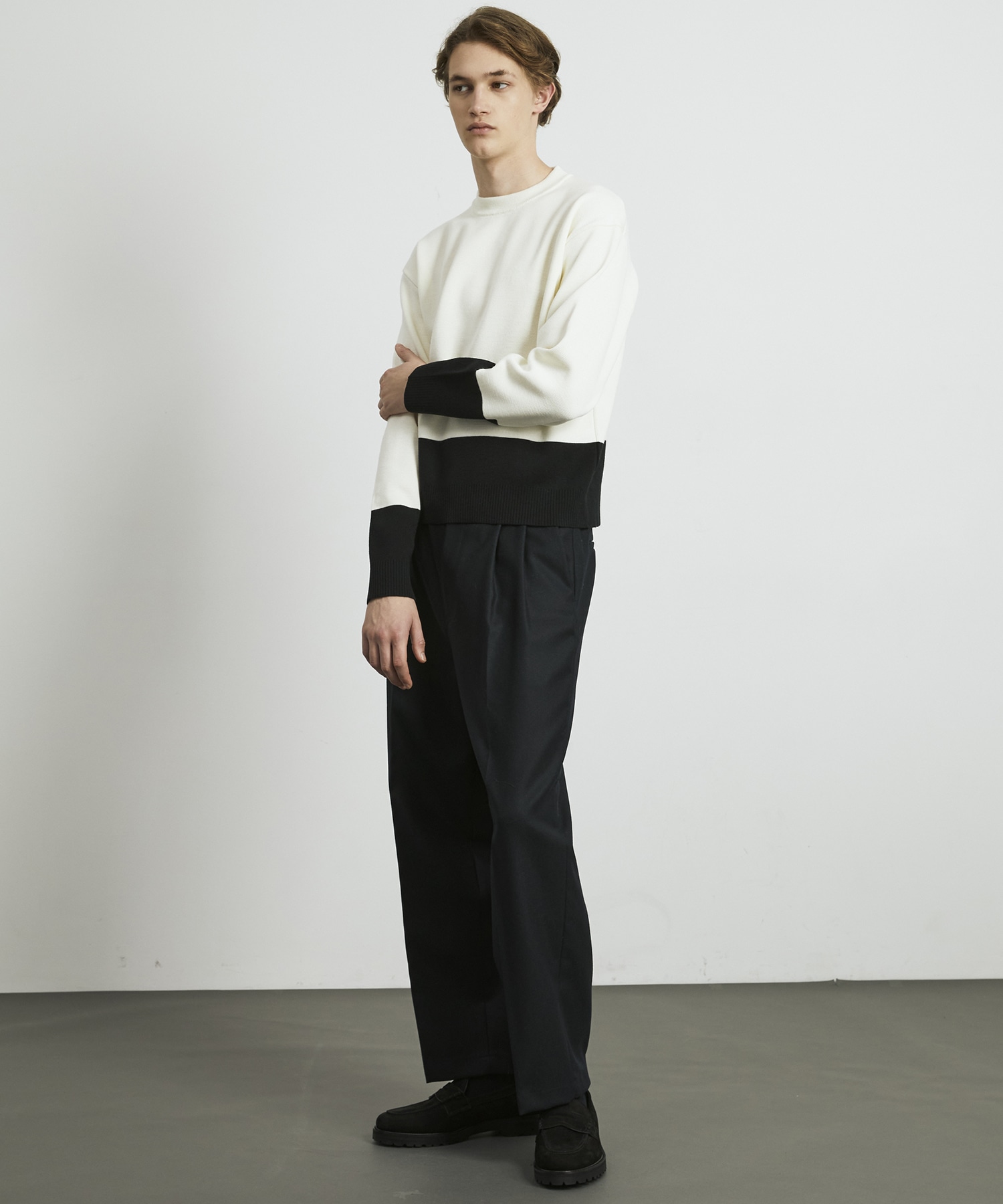 ウォッシャブルウールコンフォート バイカラーニット