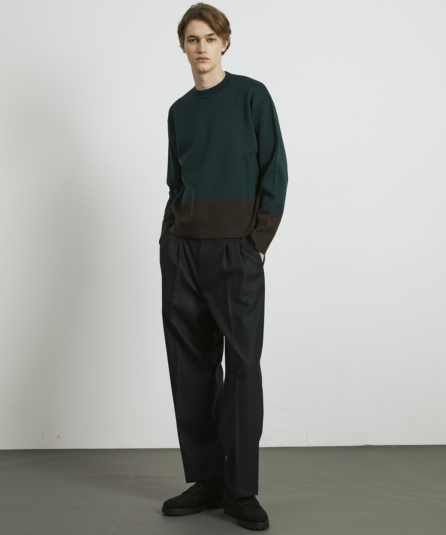 ウォッシャブルウールコンフォート バイカラーニット