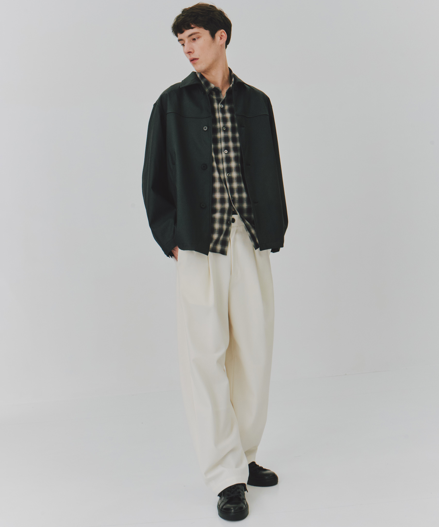 DRY WOOL シアーオンブレチェックシャツ