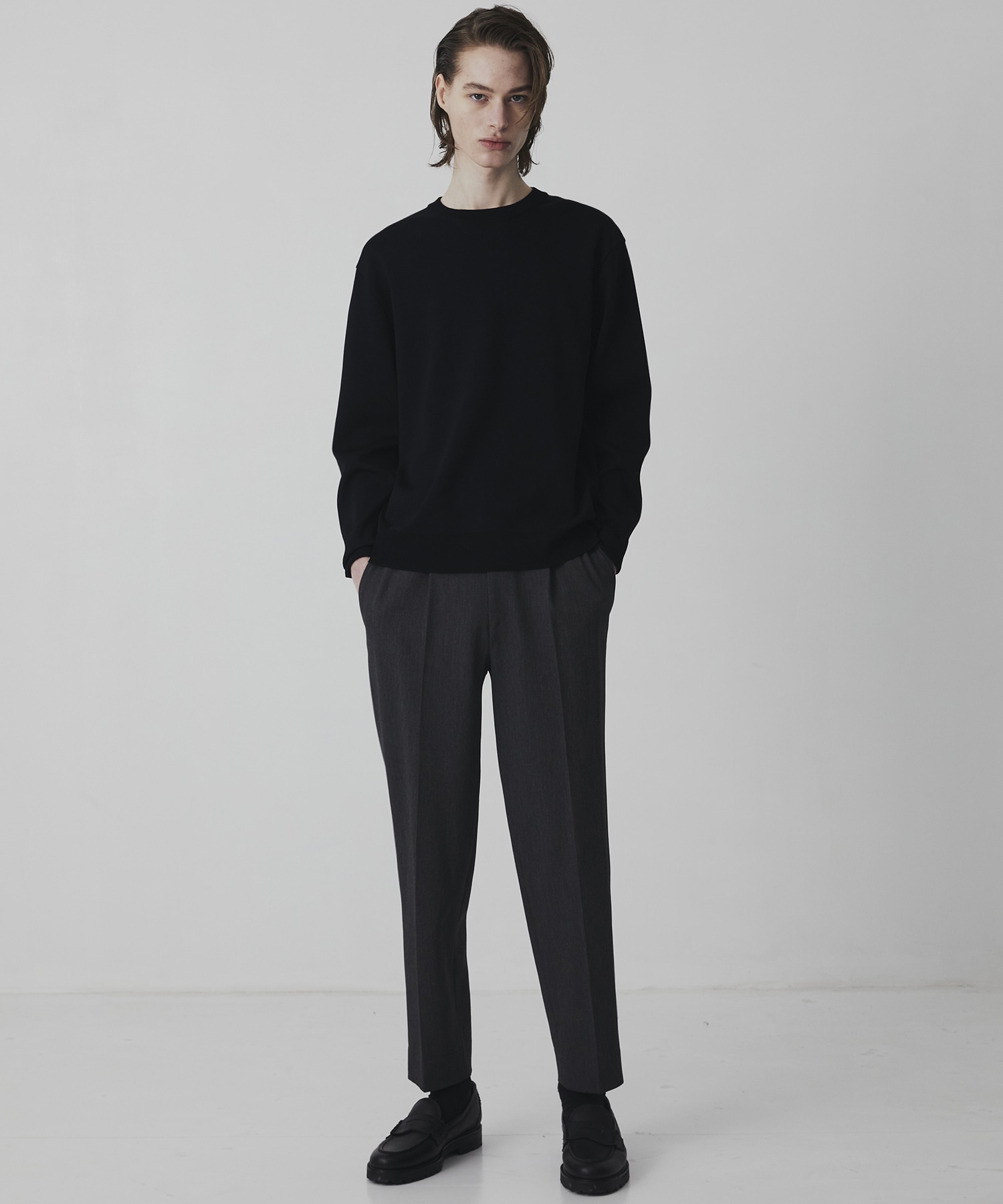 18G サーブルストレッチクルーネックニット