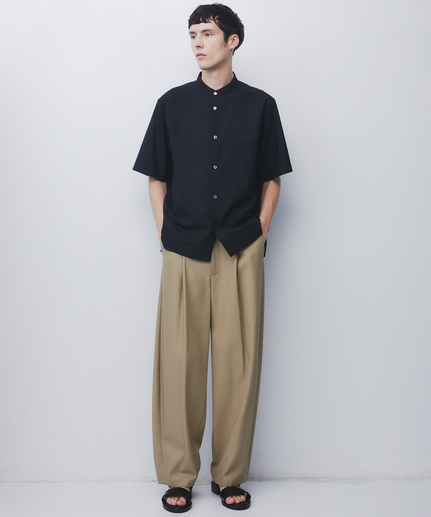 AIR WOOL ストライプバンドカラーシャツ