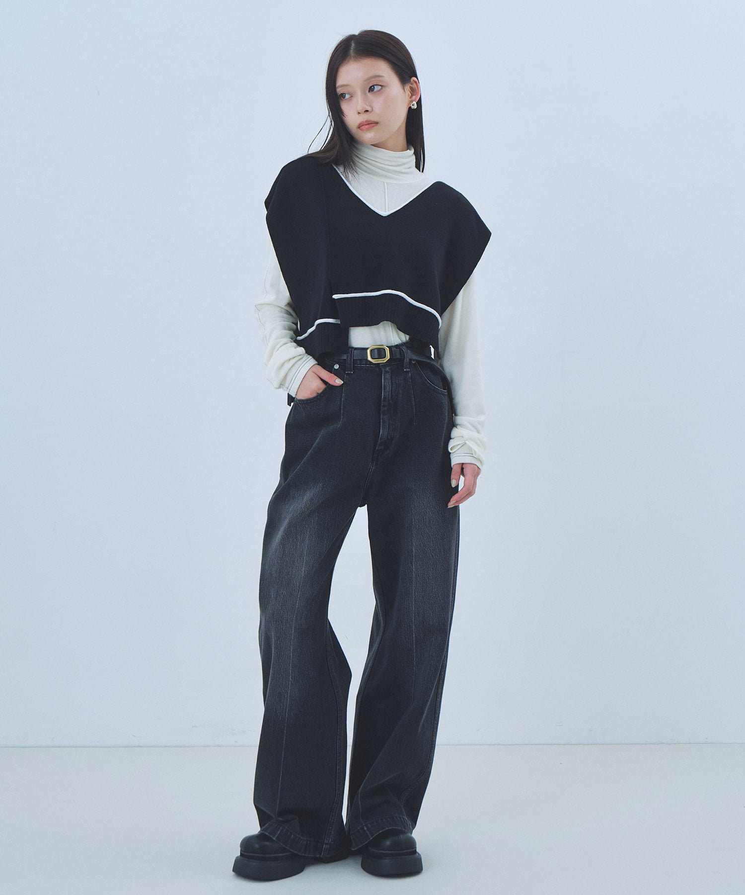 バックロングラインニットベスト(FREE BLACK): : ウィメンズ｜UNITED