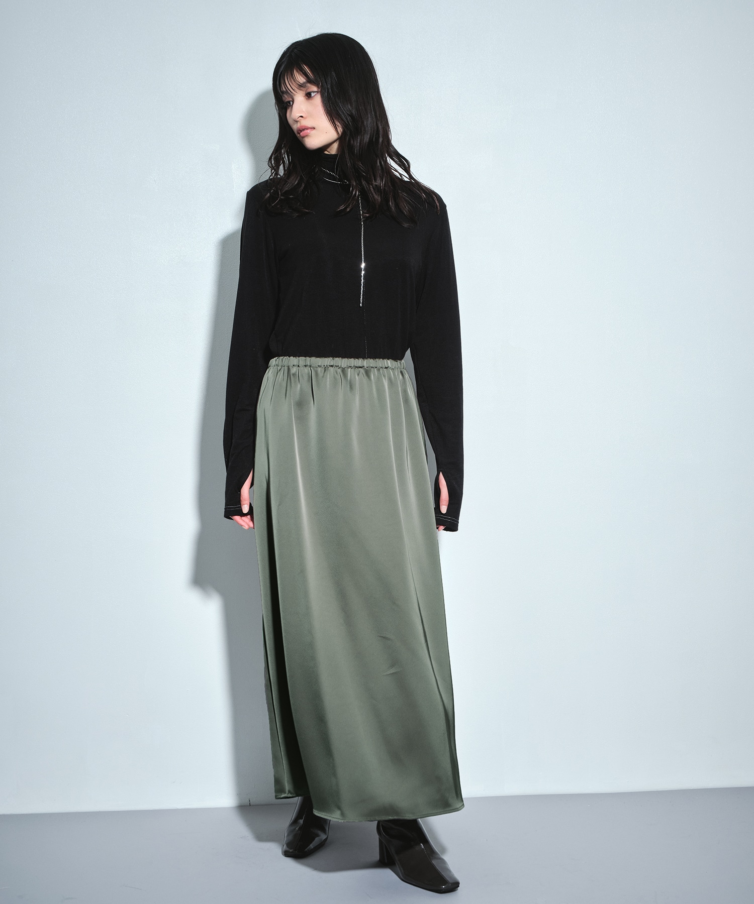 ファブリックレイヤードマキシスカート