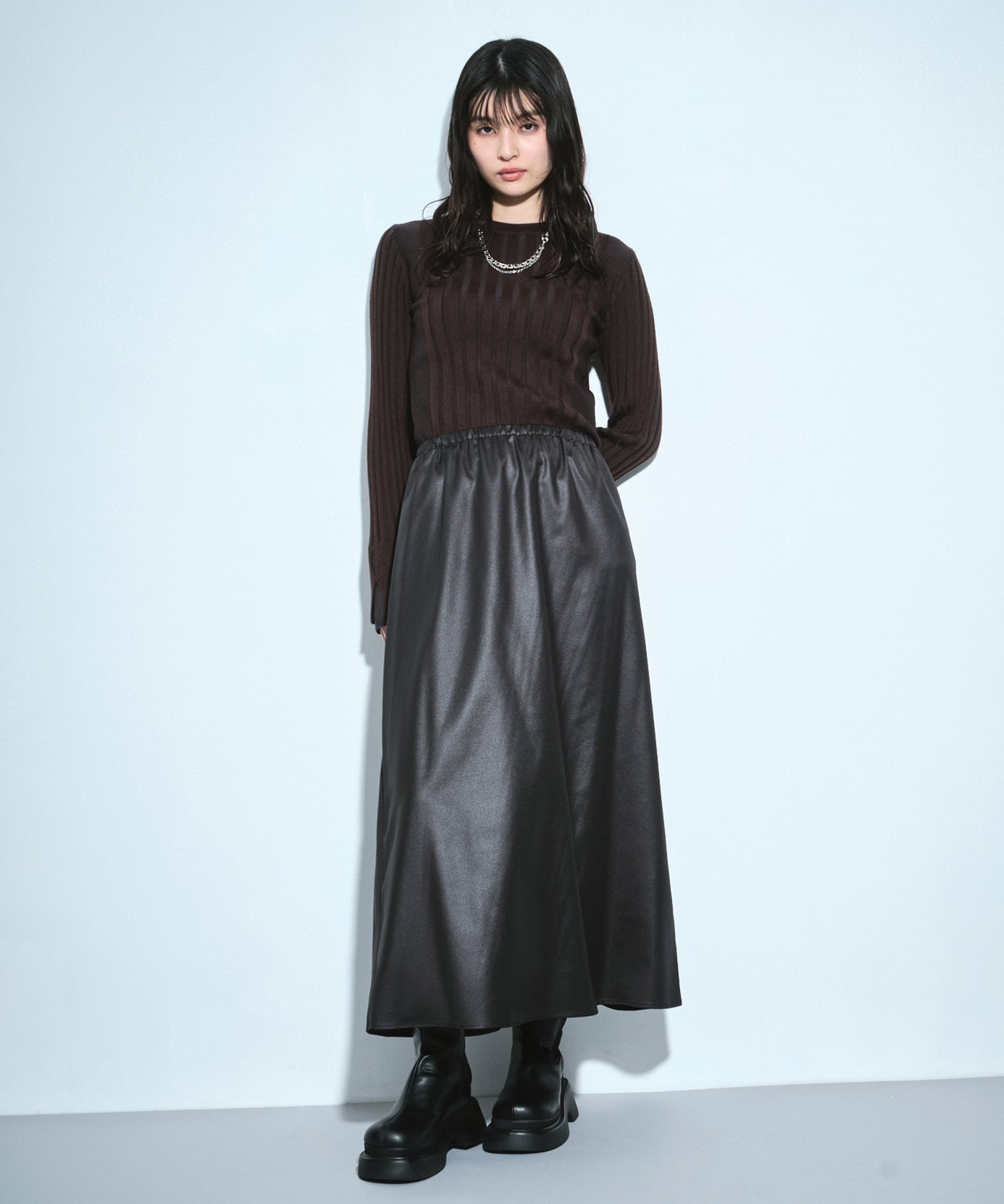ファブリックレイヤードマキシスカート