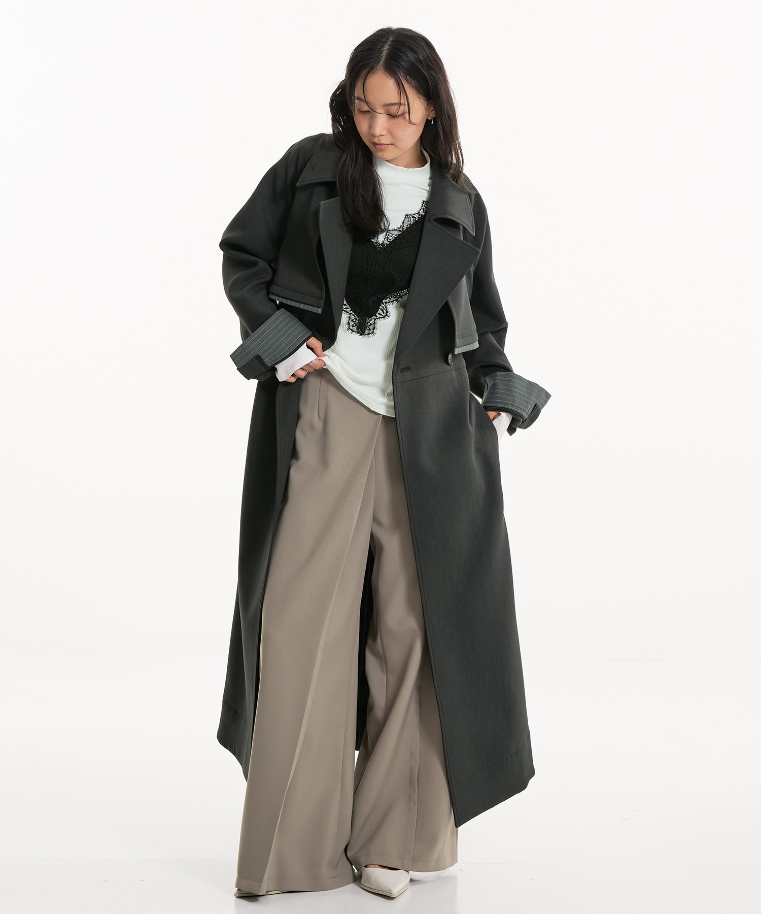 HAKAMAベルトワイドパンツ