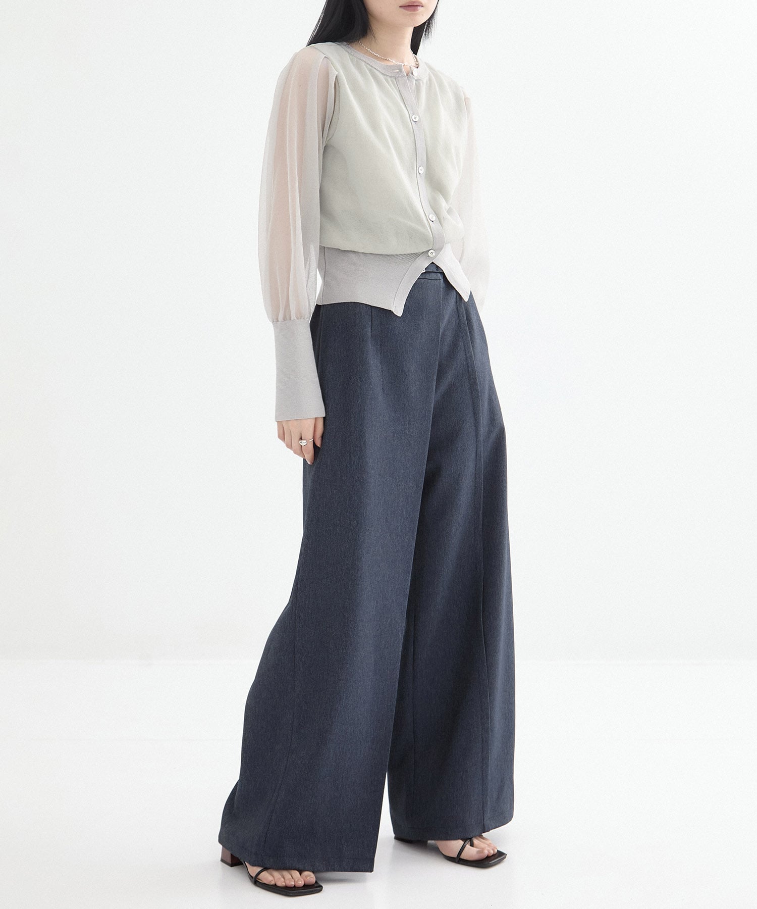 【再入荷】シアースリーブキュプラニットカーデ