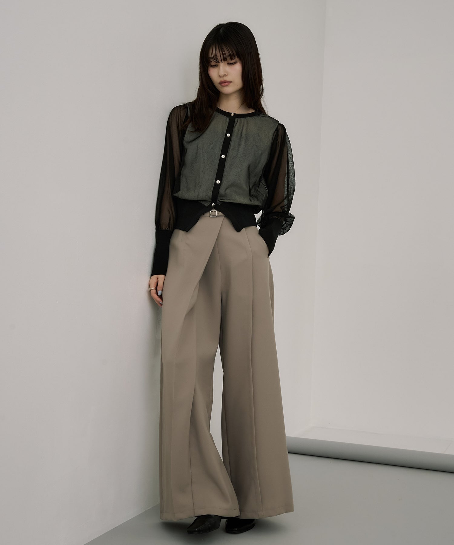 シアースリーブキュプラニットカーデ