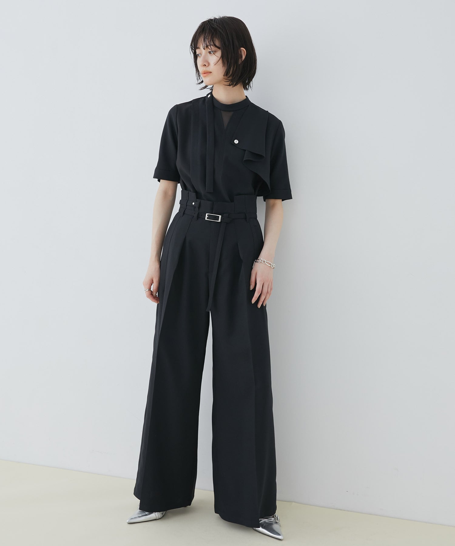 ACETATEベルトワイドパンツ