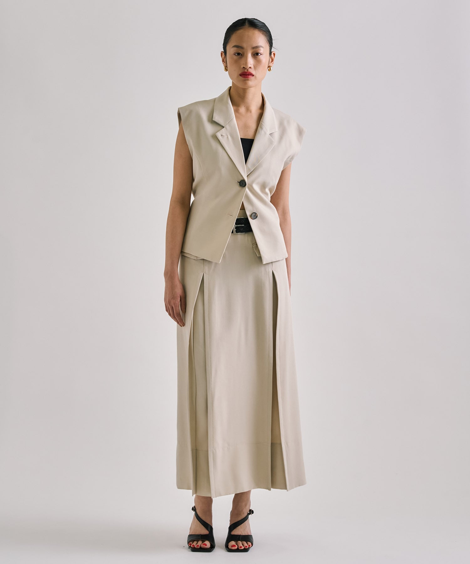 Double Belted Inverted Pleats Skirt
