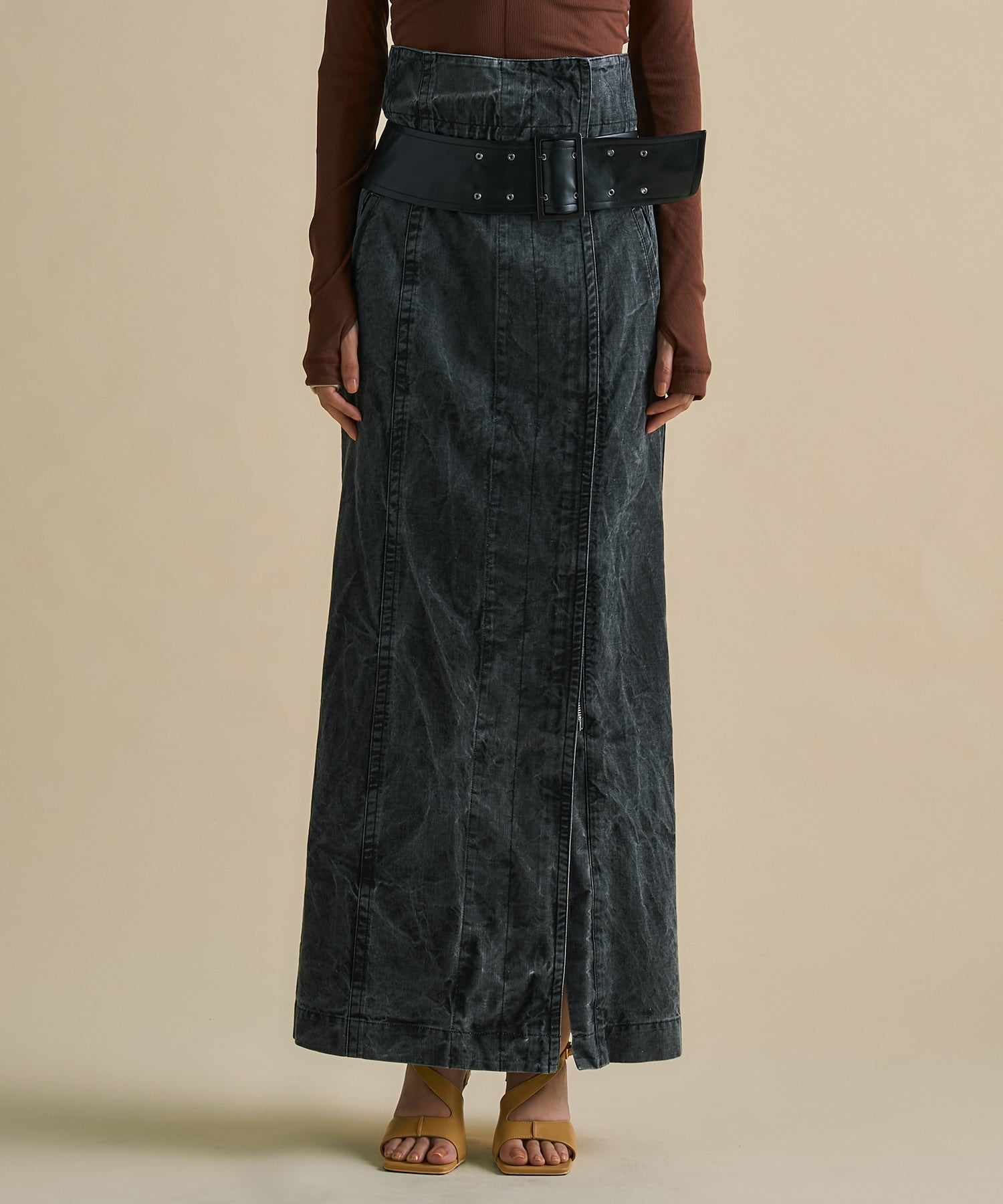 2way Waist Belted Denim Skirt
