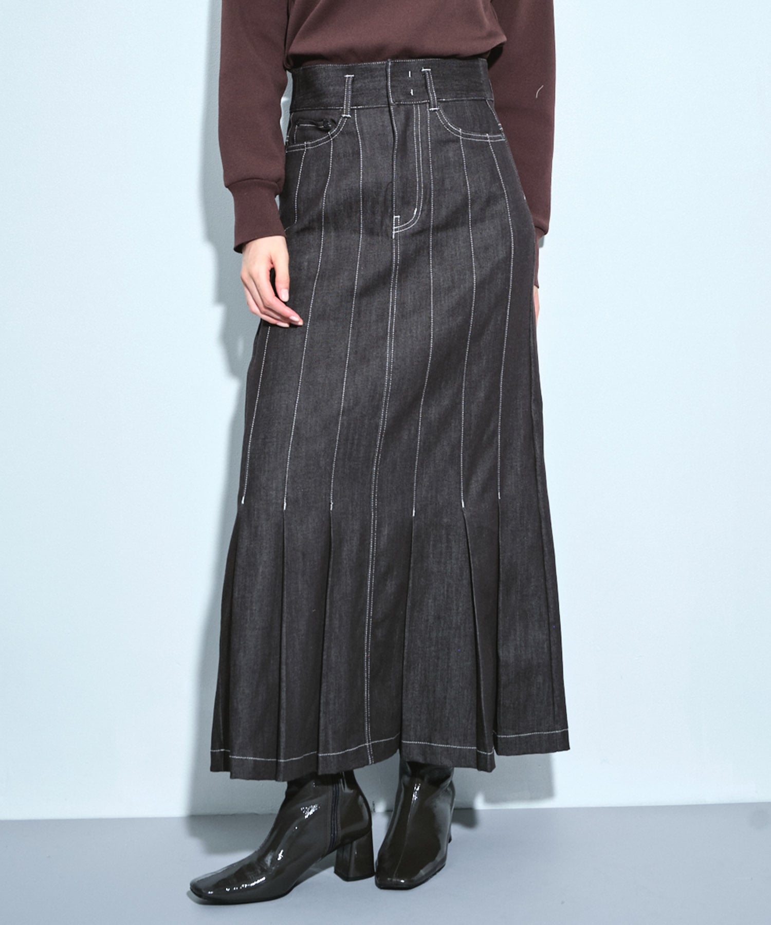 ウォッシャブルステッチドデニムスカート