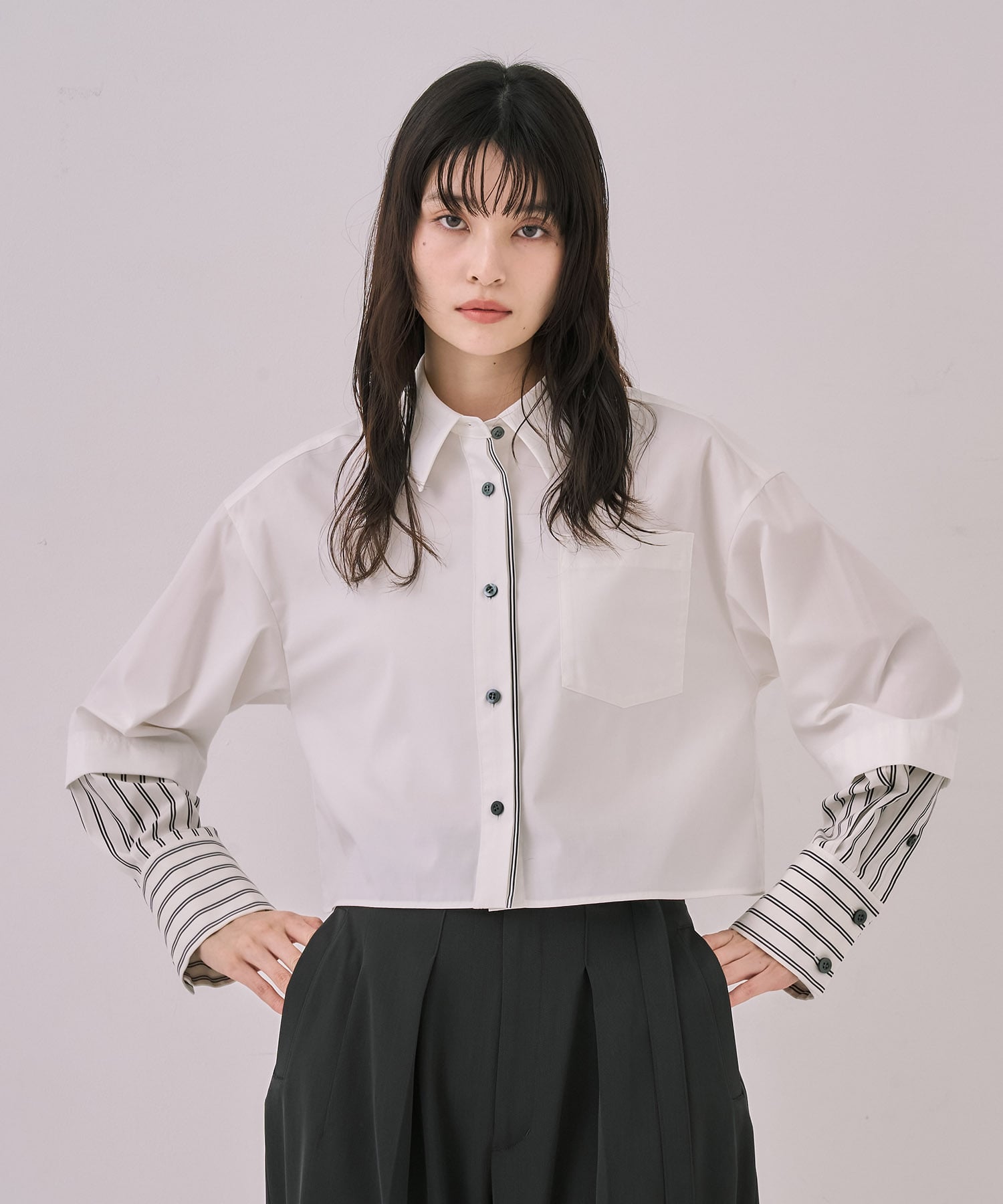 バイカラースリーブショートシャツ