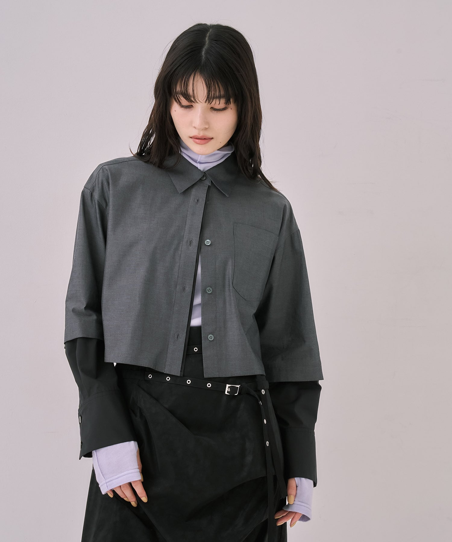 バイカラースリーブショートシャツ